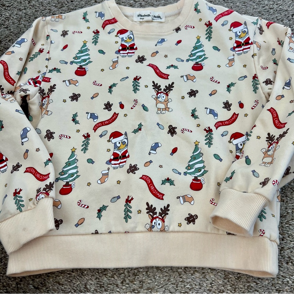 Elisabeth + Faith Bluey Holiday Print Cream Sweatshirt - Kids Size 6/7